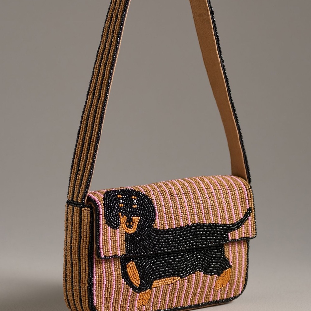 Anthropologie Fiona Beaded Bag Dachshund